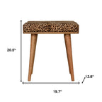 20" Brown Velvet And Wood Leopard Footstool