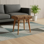 20" Brown Velvet And Wood Leopard Footstool