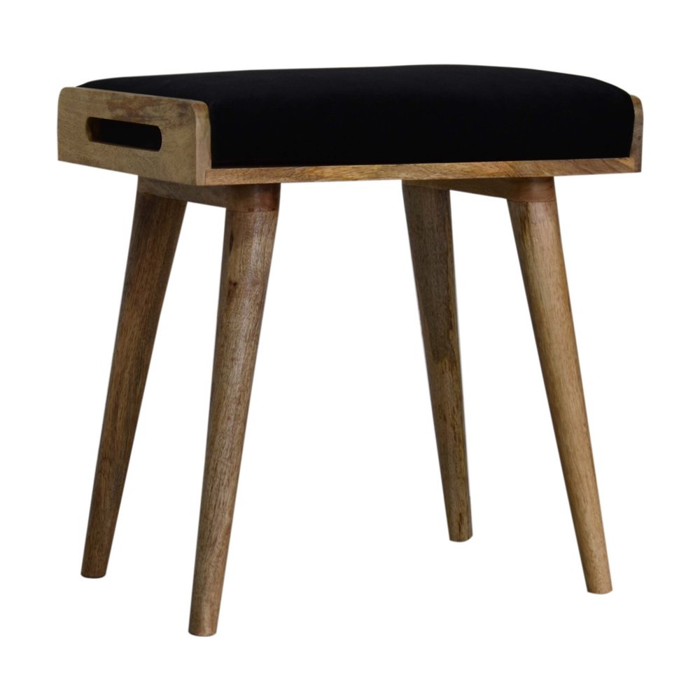 20" Brown Velvet And Wood Leopard Footstool