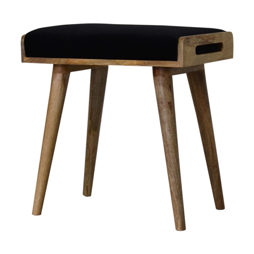 20" Brown Velvet And Wood Leopard Footstool