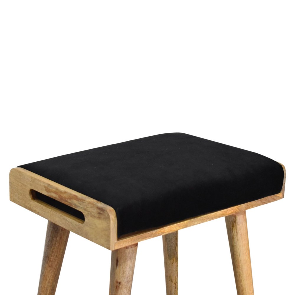 20" Brown Velvet And Wood Leopard Footstool