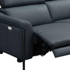 96" Blue Leather Reclining USB Sofa