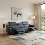96" Blue Leather Reclining USB Sofa