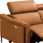 96" Camel Leather Reclining USB Sofa