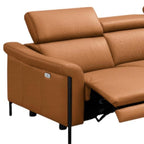 96" Camel Leather Reclining USB Sofa