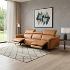 96" Camel Leather Reclining USB Sofa
