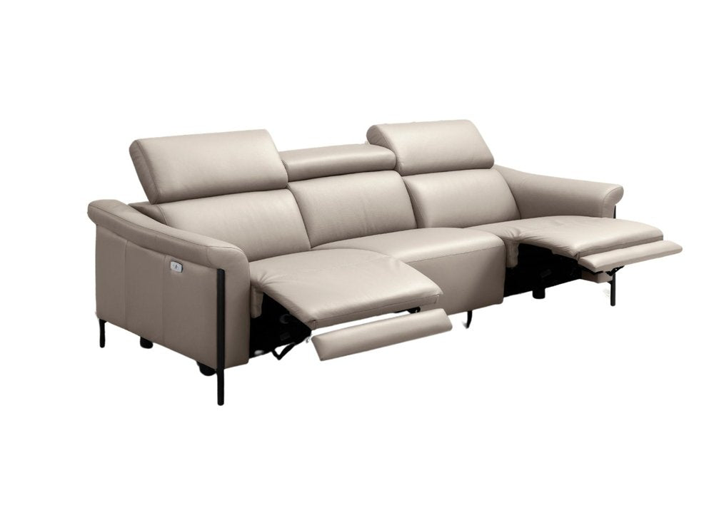 96" Light Gray Leather Reclining USB Sofa