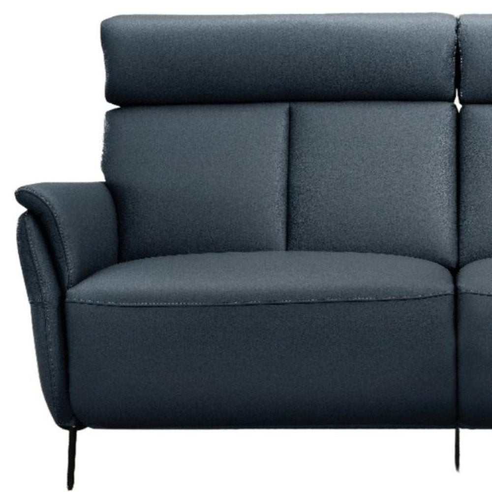 73" Blue Leather Reclining USB Sofa