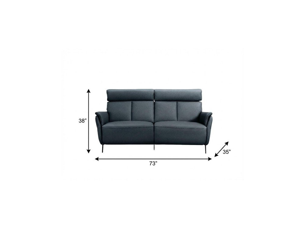 73" Blue Leather Reclining USB Sofa