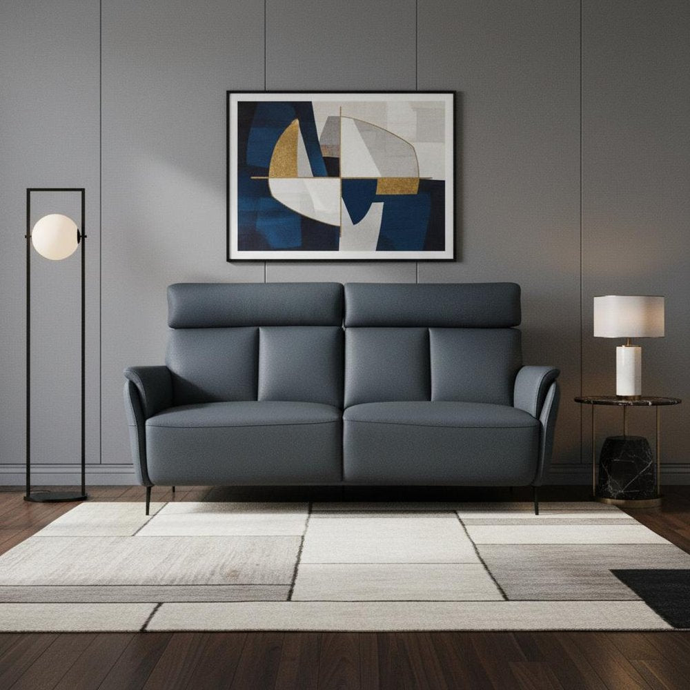 73" Blue Leather Reclining USB Sofa