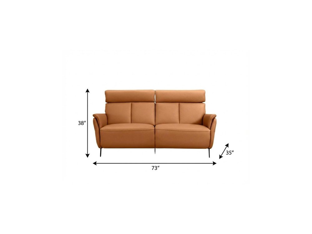 73" Camel Leather Reclining USB Sofa
