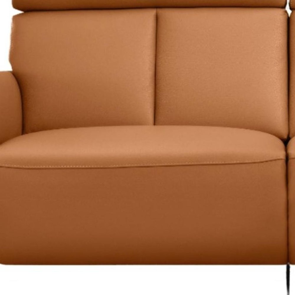 73" Camel Leather Reclining USB Sofa