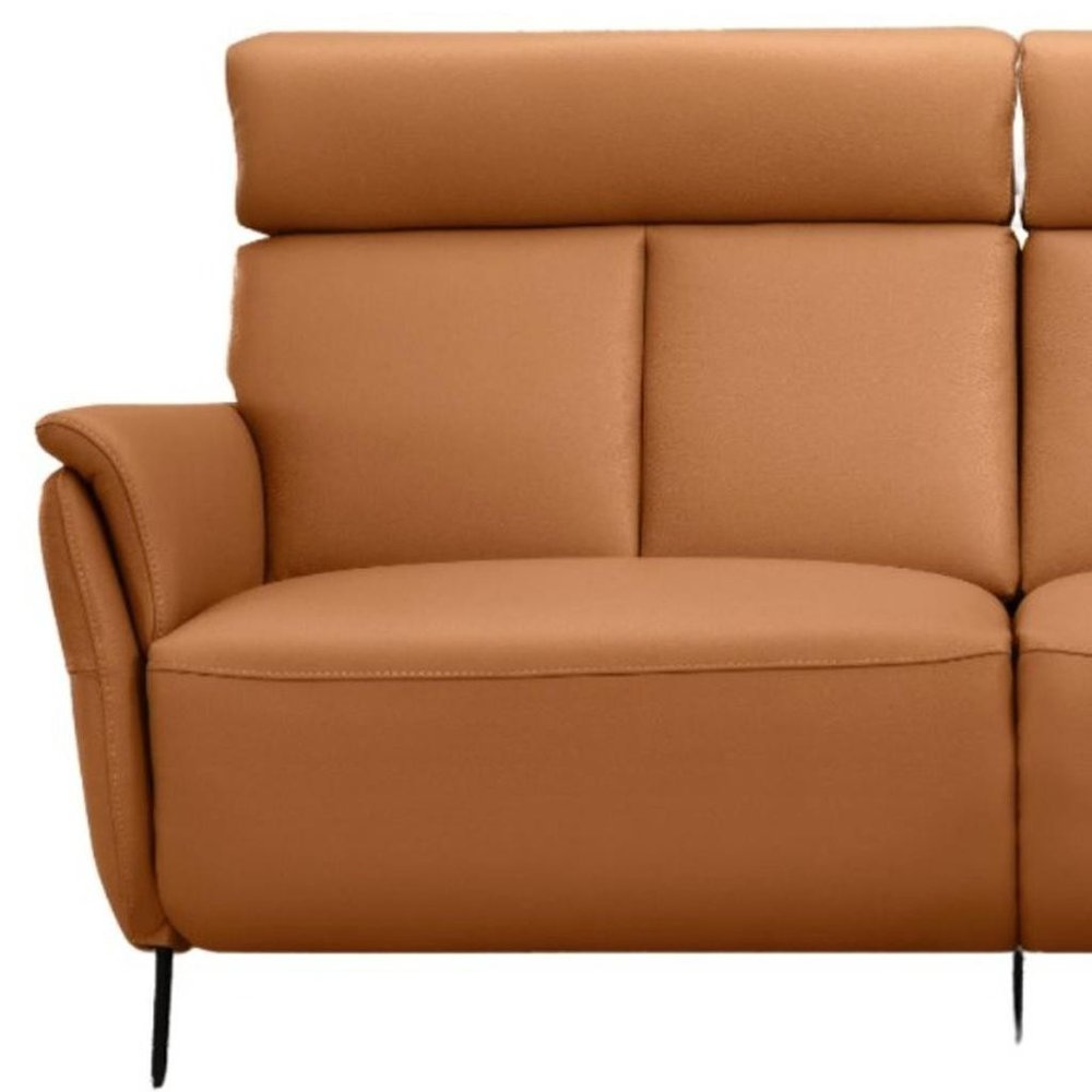 73" Camel Leather Reclining USB Sofa