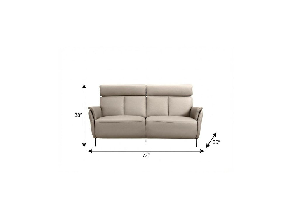 73" Light Gray Leather Reclining USB Sofa
