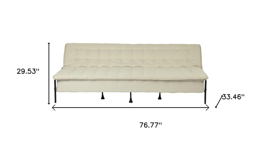 77" Beige Upholstered Convertible Futon Sleeper Sofa