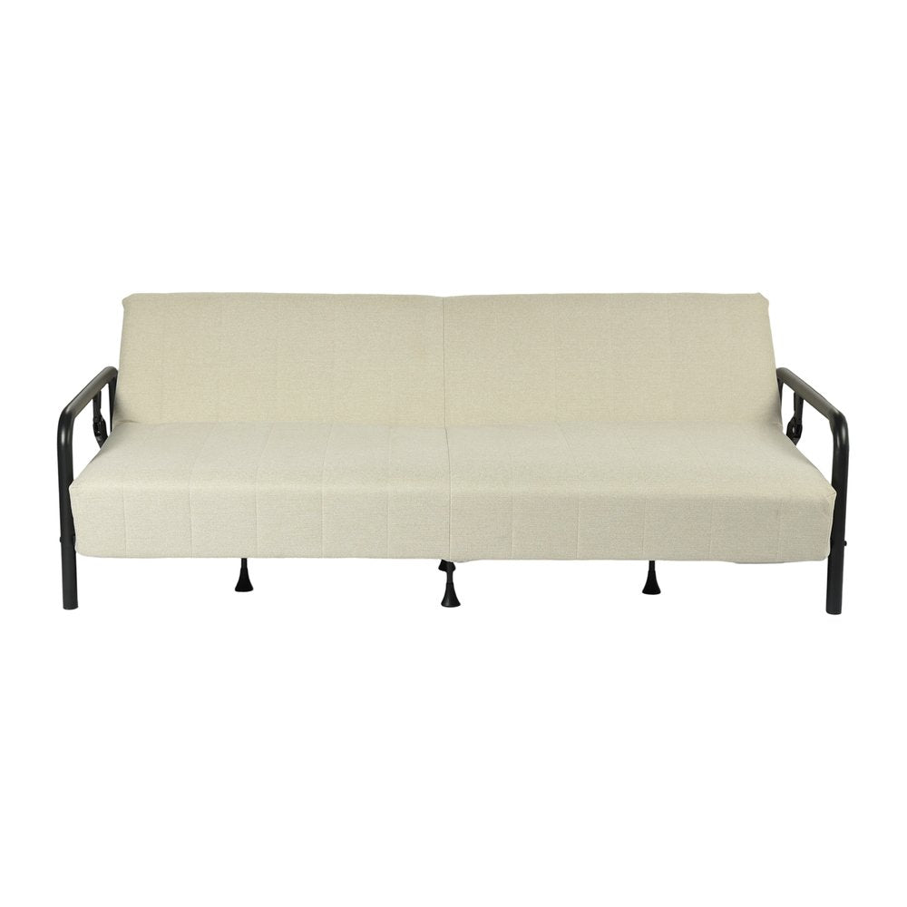 79" Beige Upholstered And Steel Convertible Futon Sleeper Sofa