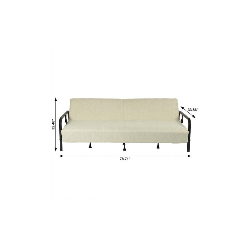 79" Beige Upholstered And Steel Convertible Futon Sleeper Sofa