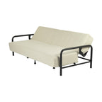 79" Beige Upholstered And Steel Convertible Futon Sleeper Sofa
