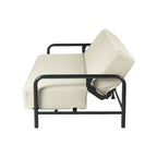 79" Beige Upholstered And Steel Convertible Futon Sleeper Sofa