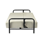 79" Beige Upholstered And Steel Convertible Futon Sleeper Sofa
