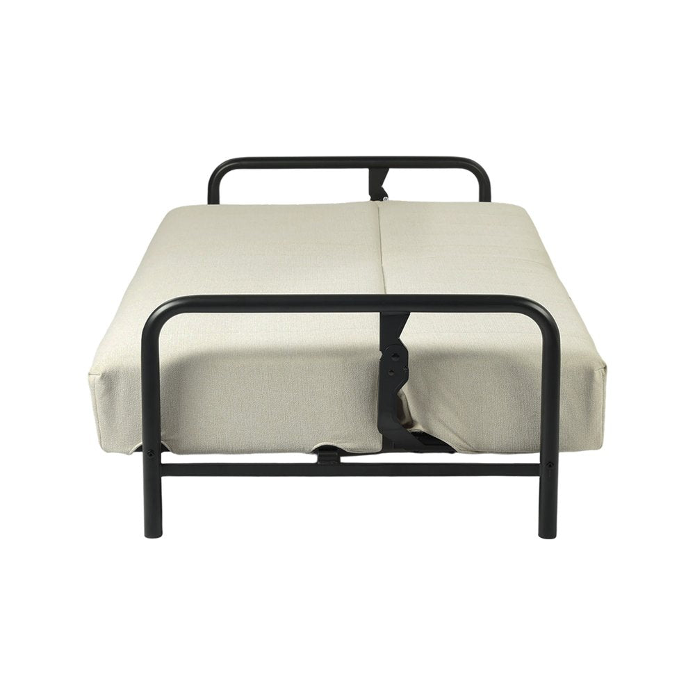 79" Beige Upholstered And Steel Convertible Futon Sleeper Sofa