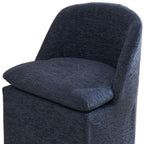 Set of Two Blue Chenille Wing Back Dining Chairs With Wheels
