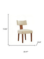 Set of Two Beige and Brown Linen and Solid Wood Dining Side Chairs