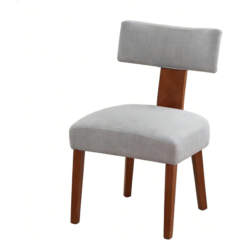Set of Two Beige and Brown Linen and Solid Wood Dining Side Chairs