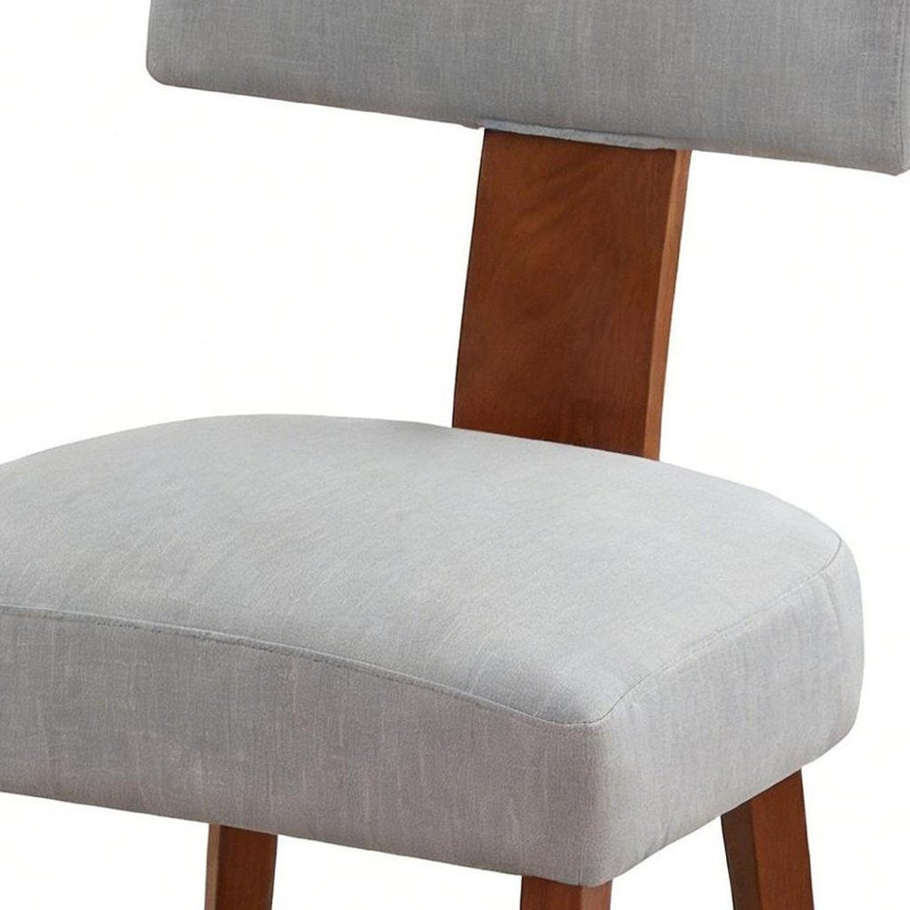 Set of Two Beige and Brown Linen and Solid Wood Dining Side Chairs