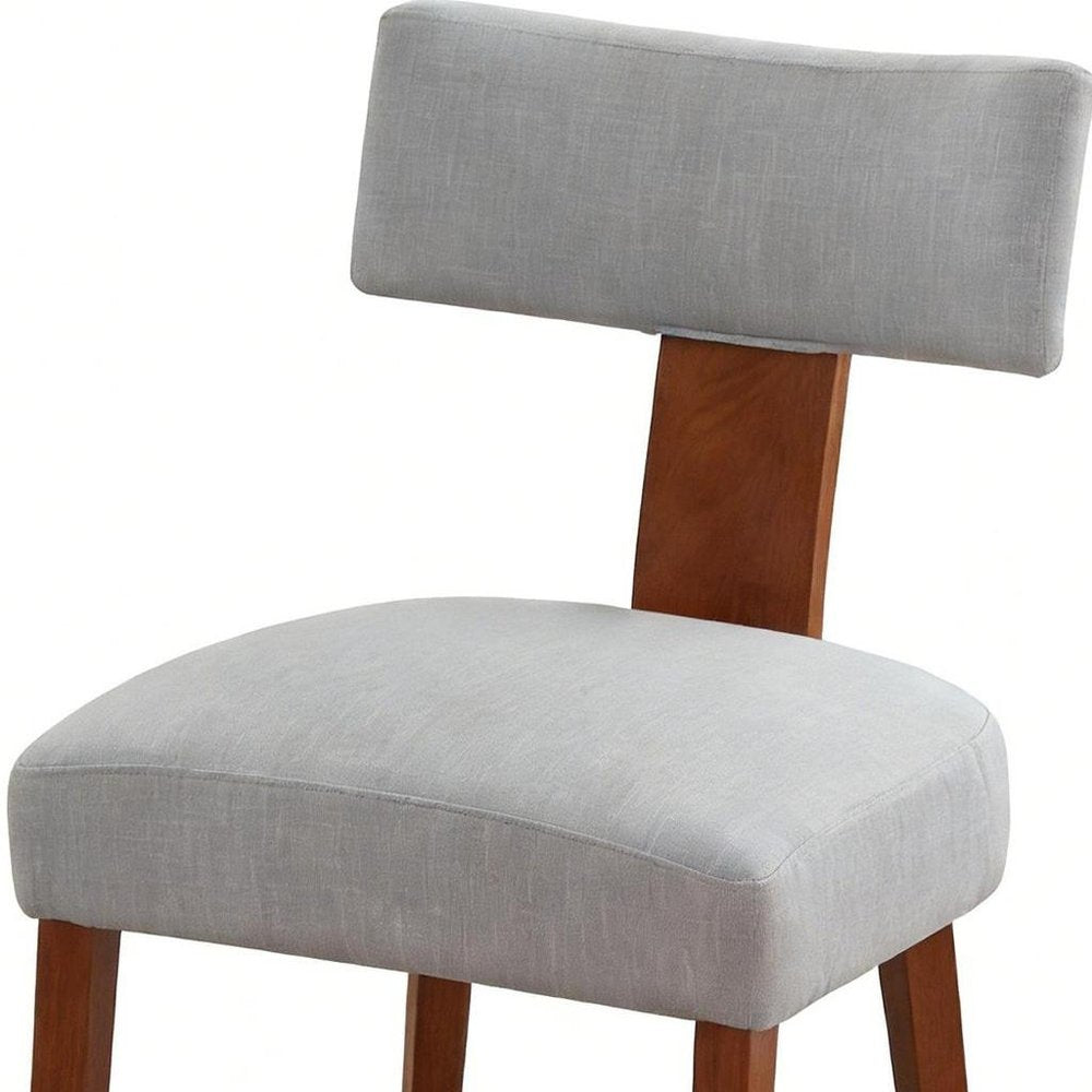 Set of Two Beige and Brown Linen and Solid Wood Dining Side Chairs