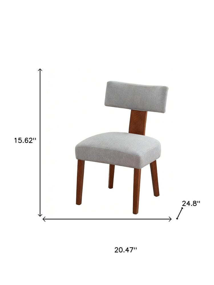 Set of Two Beige and Brown Linen and Solid Wood Dining Side Chairs