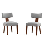 Set of Two Beige and Brown Linen and Solid Wood Dining Side Chairs