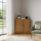31" Natural Wood Corner Paneled Accent Cabinet With Two Doors
