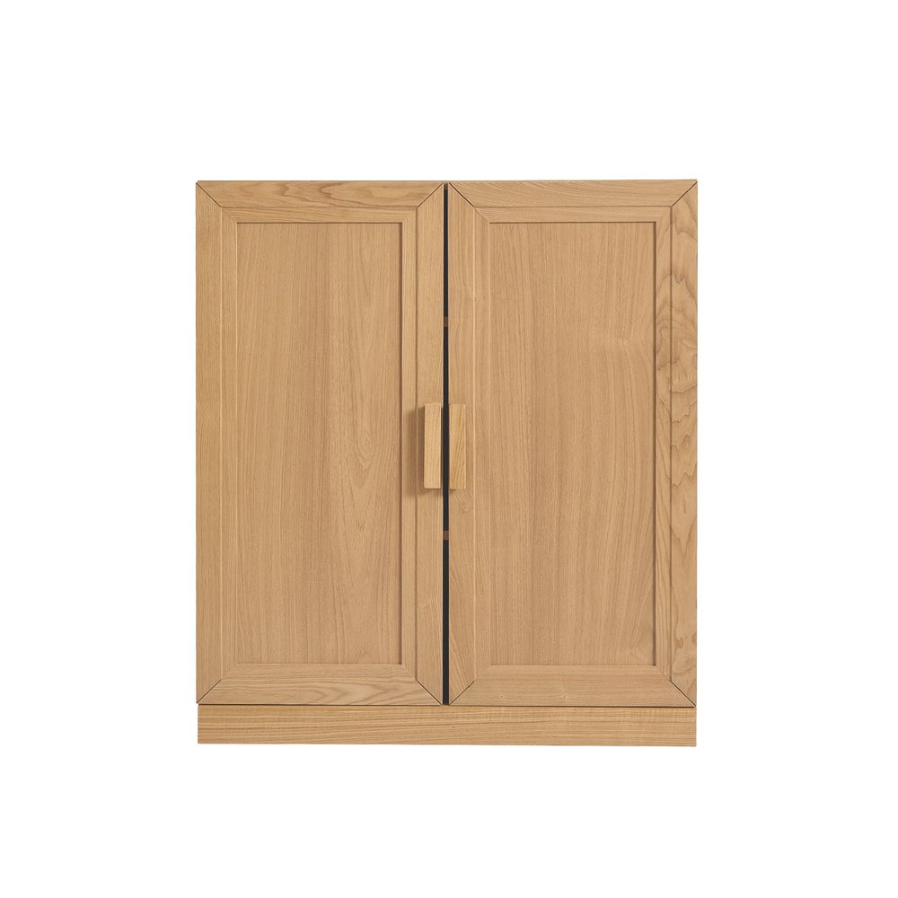 31" Natural Wood Corner Paneled Accent Cabinet With Two Doors