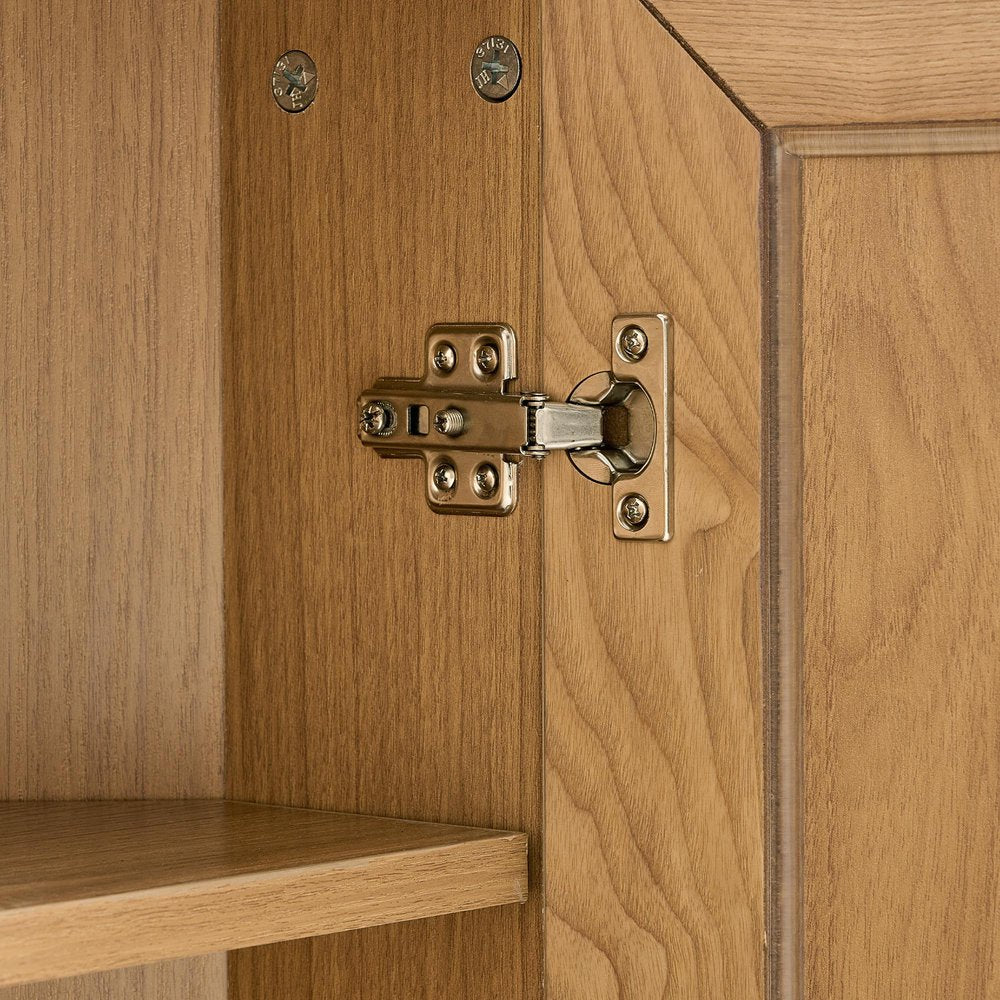 31" Natural Wood Corner Paneled Accent Cabinet With Two Doors