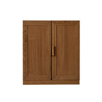 31" Walnut Wood Corner Accent Cabinet With Two Doors