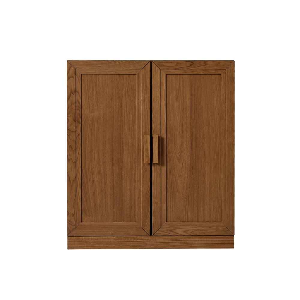 31" Walnut Wood Corner Accent Cabinet With Two Doors