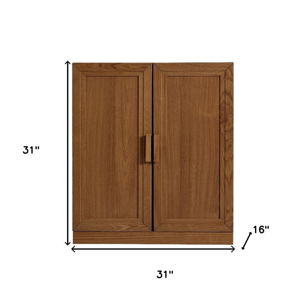 31" Walnut Wood Corner Accent Cabinet With Two Doors