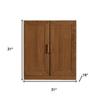 31" Walnut Wood Corner Accent Cabinet With Two Doors
