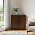 31" Walnut Wood Corner Accent Cabinet With Two Doors