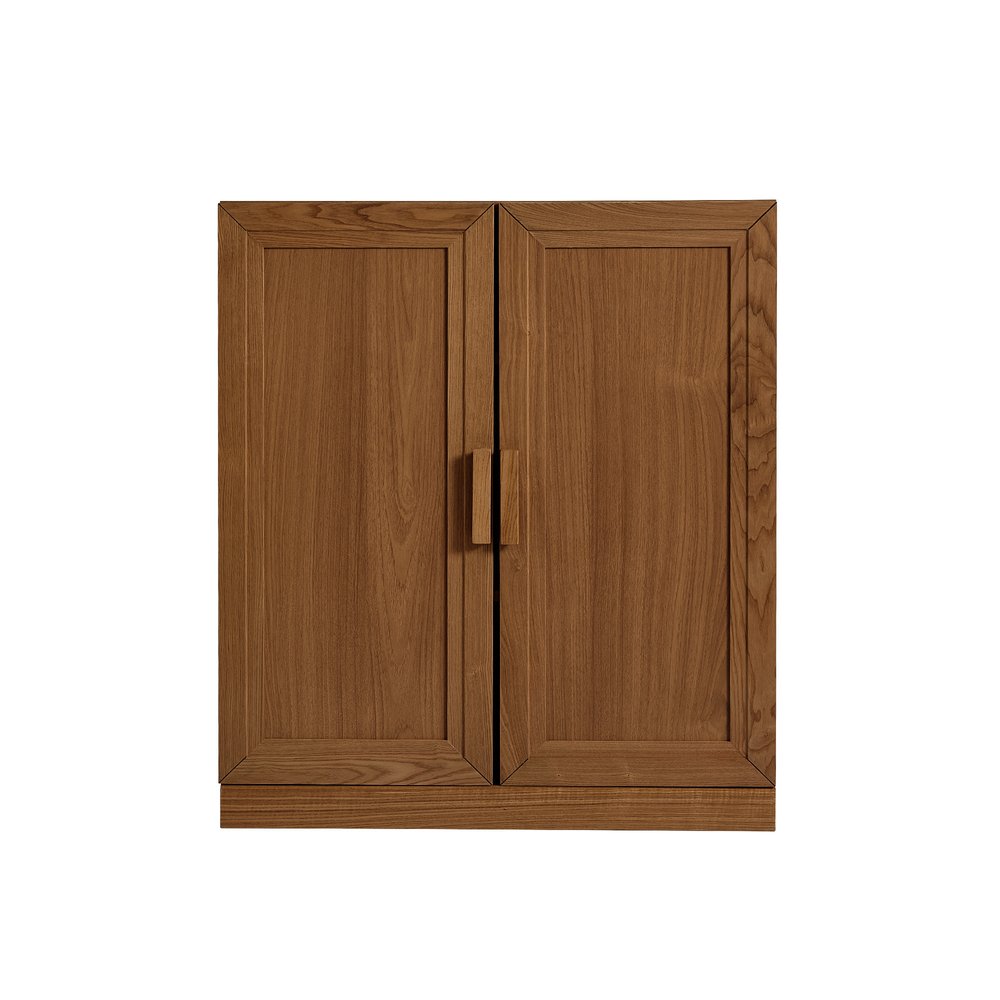 31" Walnut Wood Corner Accent Cabinet With Two Doors