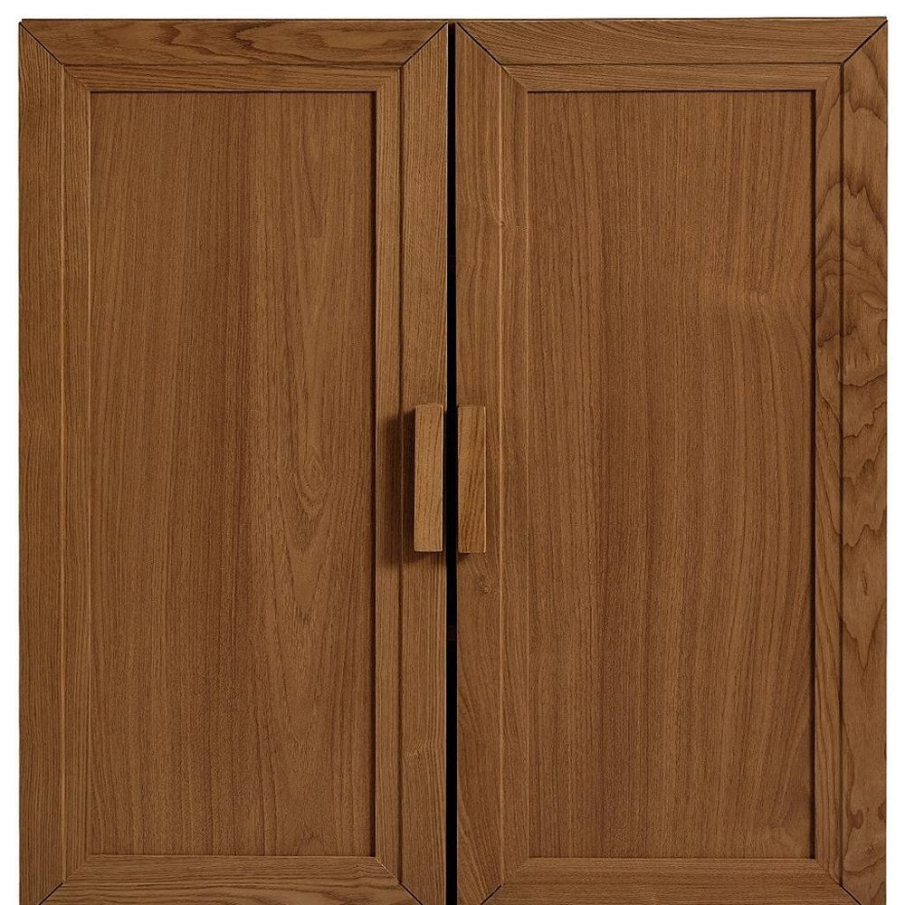 31" Walnut Wood Corner Accent Cabinet With Two Doors