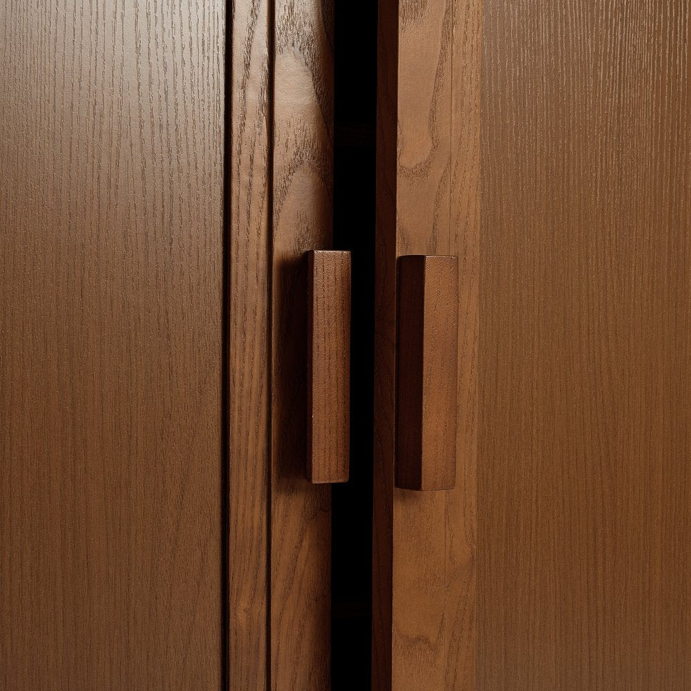 31" Walnut Wood Corner Accent Cabinet With Two Doors