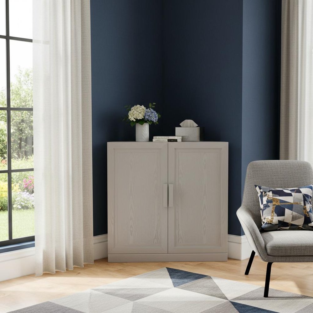 31" White Wood Corner Paneled Accent Cabinet With Two Doors
