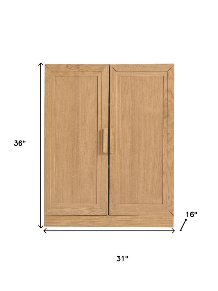 31" Natural Wood Corner Accent Cabinet With Two Doors