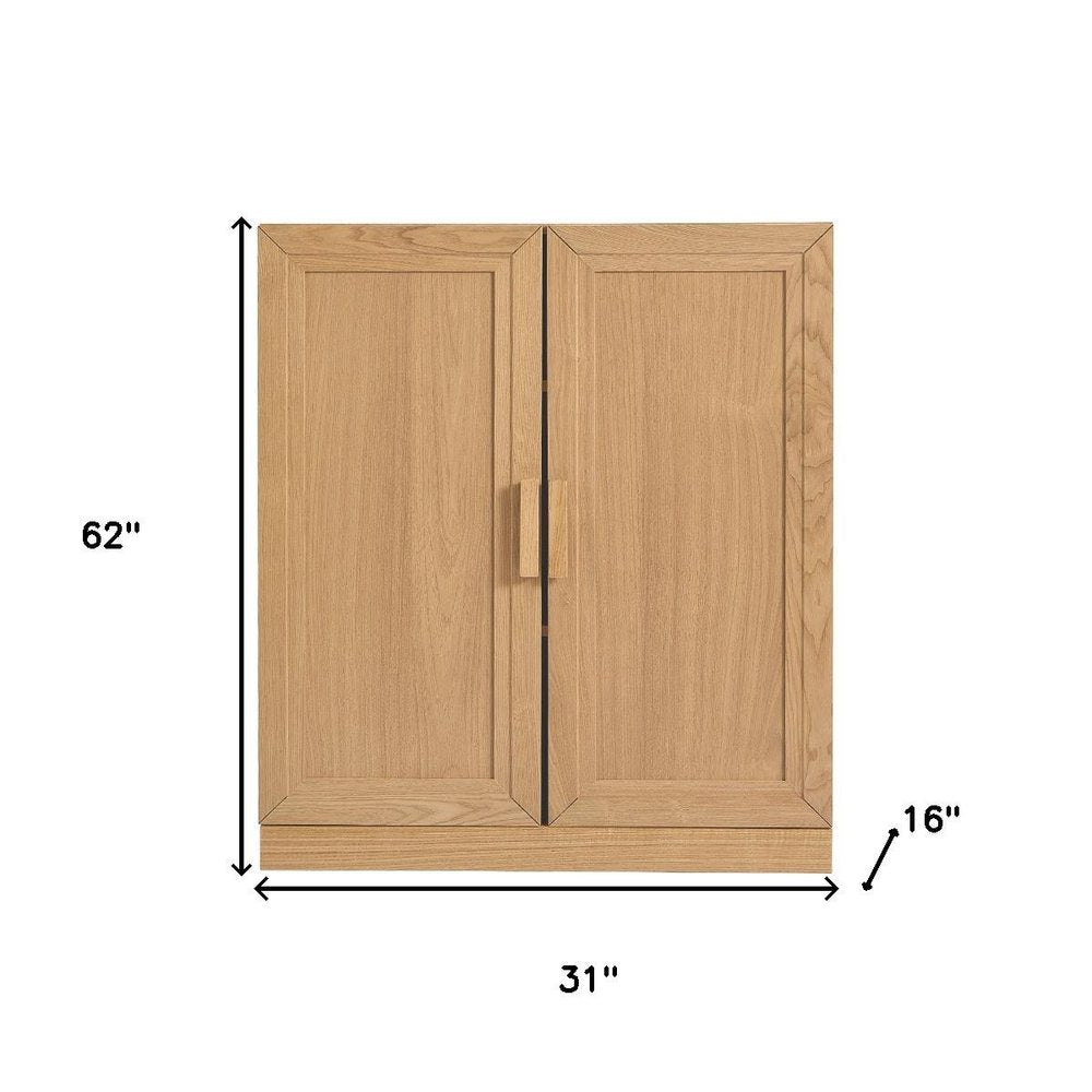 Set Of Two Natural Wood Corner Accent Cabinet With Two Doors