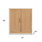 Set Of Two Natural Wood Corner Accent Cabinet With Two Doors