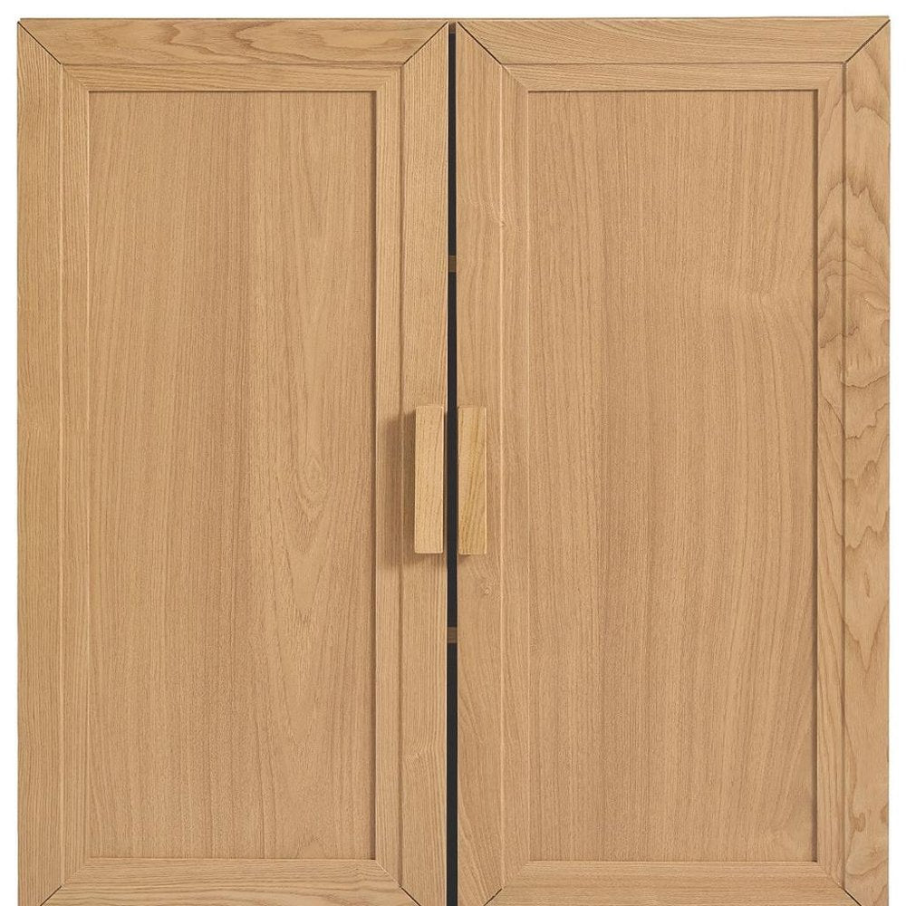 Set Of Two Natural Wood Corner Accent Cabinet With Two Doors