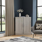 Set Of Two White Wood Corner Accent Cabinet With Two Doors