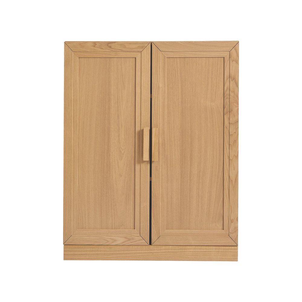 Set Of Two Natural Wood Corner Accent Cabinet With Two Doors